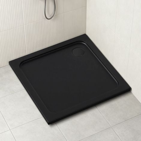 TolleTour Flache Acryl Duschtasse 90x90 cm Schwarz mit Chrom Ablauf und Haarfilter (1/5)