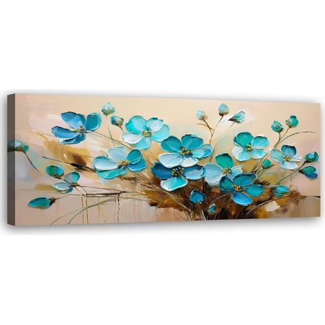 Tableau déco Fleurs Turquoise Plantes Bouquet Nature 90x30 (1/5)