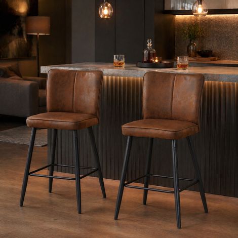 Set de 2 taburetes de bar de 101 cm en tejido marrón y metal negro con respaldo ergonómico (1/5)