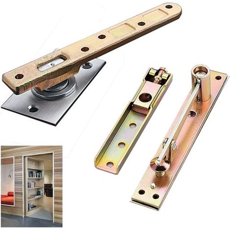Charnières de porte - Charnières dissimulées pour portes en bois lourdes - Étagère à porte cachée et porte secrète - Montage latéral - Axe rotatif à 360 degrés (1/4)
