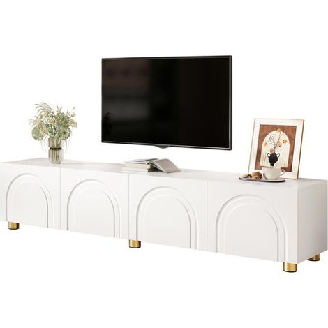 Meuble tv rangement meuble de salon relief en arche quatre portes pieds métalliques (1/5)