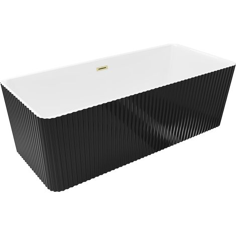 Mexen Nila bañera exenta estriada 170 x 75 cm, blanca/negra, rebosadero dorado cepillado - 52841708075-55 (1/5)