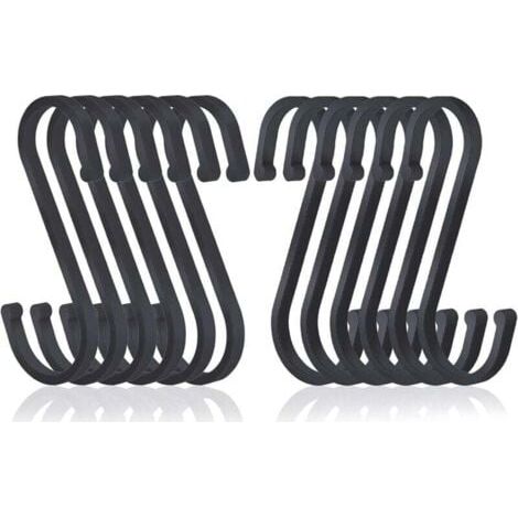 Crochet S Lot de 12 Crochets Plats en Aluminium en S de Suspendus, Crochets de Boucher au Fini Mat pour Cuisine, Chambre à Coucher, Salle de Bain, Bureau et Jardin, Noir,INHHUB