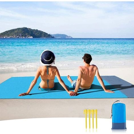 Couverture de Plage Anti Sable Tapis de Plage Imperméable 210 x 200 cm 4 Coins de Fixation Tapis Natte de Plage pour Plage Voyage Camping Randonnée Pique-Nique Vacances (1/5)