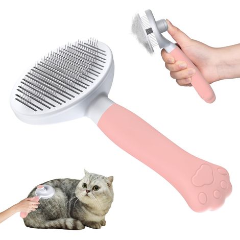 1 - Brosse Chat - Brosse Chien - Nettoyage En Un Clic - Poignée Ergonomique Pour Toilettage Doux - Chat Chien Lapin - Rose - 19x10cm