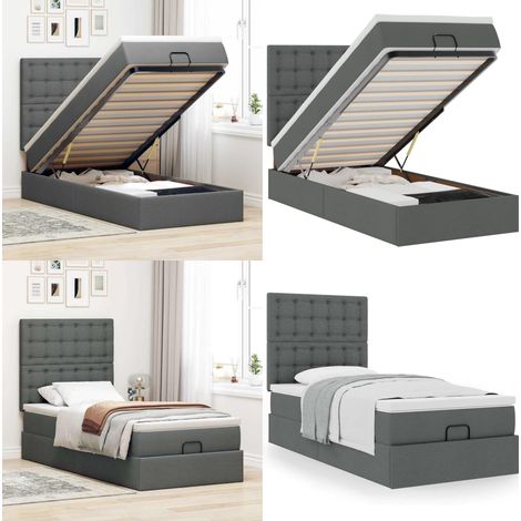 vidaXL Ottoman-Bett mit Matratze Dunkelgrau 90x200 cm Stoff (1/5)