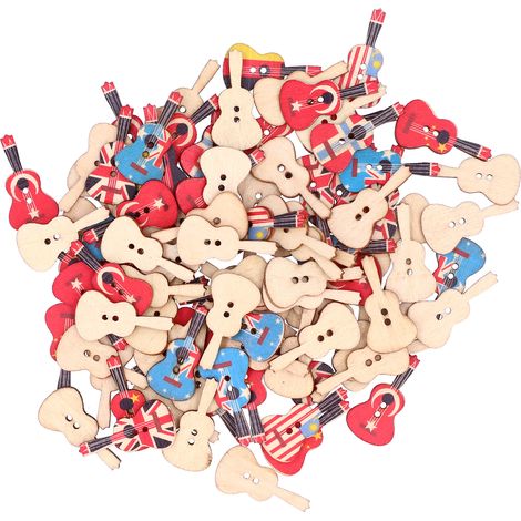 Lot de 100 boutons en bois assortis forme guitare vintage, accessoires de couture pour vêtements (1/5)