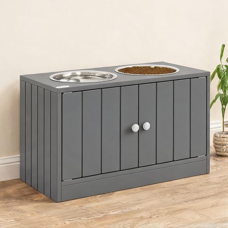 Gamelle pour chien gris en bois d'ingénierie 60 x 30 x 35,5 cm (1/5)