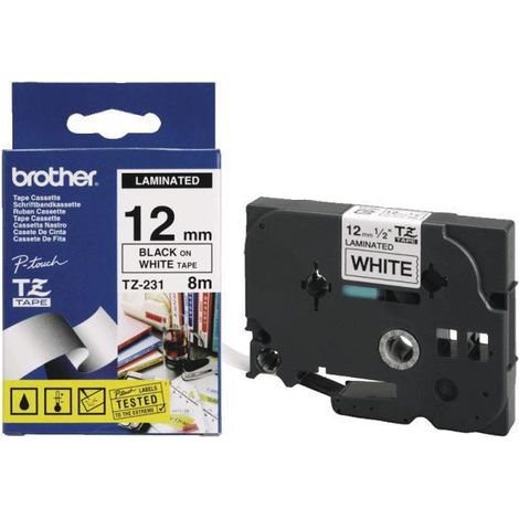 Cinta Brother P-Touch negra sobre blanco, TZ231