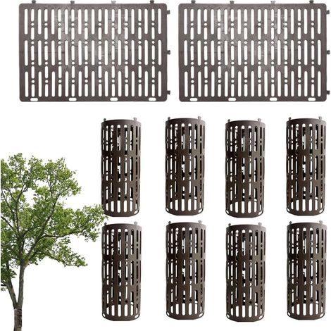 Protection de tronc d'arbre - Lot de 10 protections en plastique ajustables, housse respirante et résistante aux intempéries pour plantes de jardin, marron (1/5)