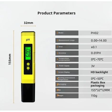 Hochpräzises digitales pH-Meter in Stiftform (0,01 pH), für den Einsatz zu Hause und im Pool, einfach zu bedienen, hintergrundbeleuchtetes LCD-Display (1/5)