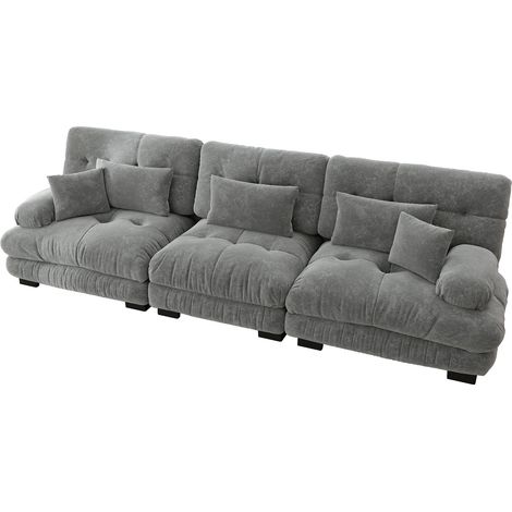 ELVMI Sofá esquinero modular 3 plazas con asiento profundo y cojines, en Chenilla, Gris (1/5)