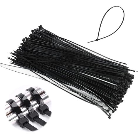 Lot De 250 Pièces Colliers De Serrage 300 Mm X 2,5 Mm Attaches Câbles Nylon Noires, Résistants Aux UV, Capacité De Charge De 54 Kg, Idéal Pour Projets Intérieurs Et Extérieurs (1/5)