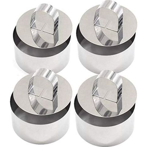 8x8x3.8cm 4Cercles De Présentation, Emporte-Pièces Ronds Avec Poussoir -Acier Inoxydable,Moule à Cake DIY Moule à Gâteau Nourriture Cuisson Présentation Anneaux (1/5)