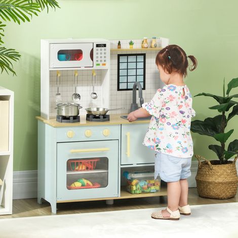 Kitchenette Enfants Bruit Poêle Four Robinet Évier Micro-ondes Accessoires Cuisine Bleus Mobilier Intérieur