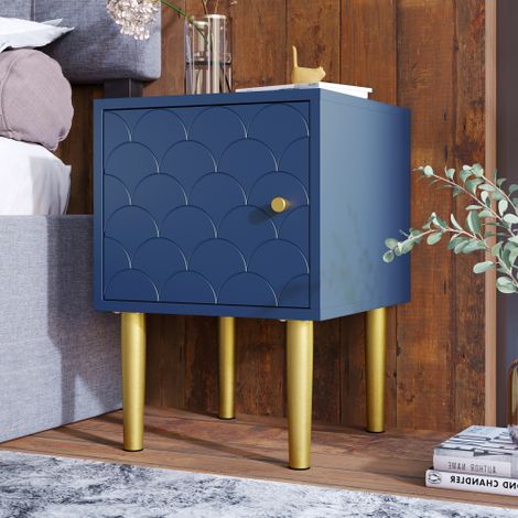 Lot de 2 tables de chevet avec porte, bleu foncé, 35x35x51 cm (1/5)