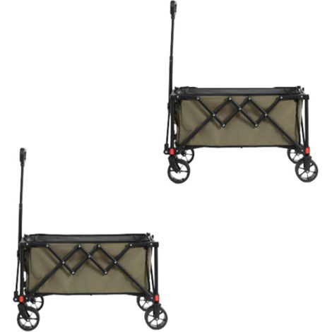 2er-Set folding Wagon Carts,Folding Wagon Cart with All Terrain Wheels,Heavy Duty Garden Carts with Adjustable Handle,Outdoor Utility Wagon for Camping Shopping Sports Fishing (army green)