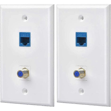 Lot de 2 prises murales Ethernet coaxiales avec 1 port Cat6 et 1 port coaxial de type F plaqué or RJ45