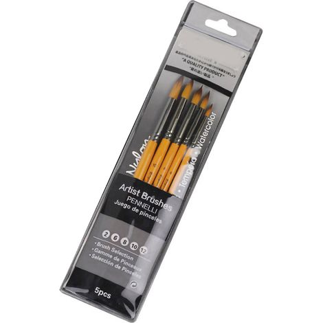 Ensemble de 5 pinceaux à peinture, poils en nylon, tube en cuivre, porte-pinceaux en bois, kit de pinceaux aquarelle orange (1/5)