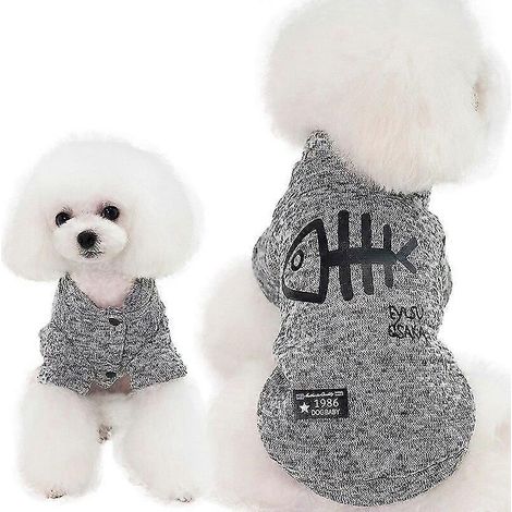Haustierkleidung mit Fischgrätenmuster für kleine Hunde und Katzen, kuscheliger Baumwoll-Hoodie für Welpen, Hunde und Katzen, Yorkshire Terrier, Chihuahuas, Sweatshirt, Haustierbekleidung, Grau (1/3)