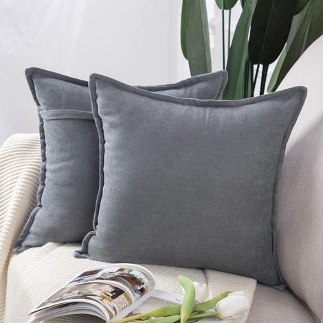 Set mit 2 kurzen Kissenbezügen, weichem Chenille, dekorativen Kissenbezügen für Sofa und Schlafzimmer, 45 x 45 cm, Grau