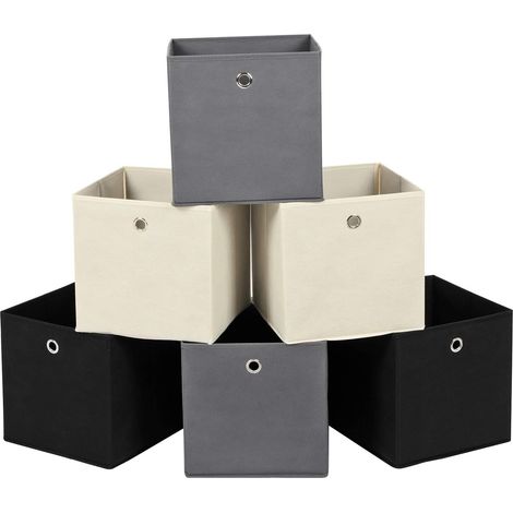 Lot de 6 Boîtes de Rangement, Tissu non Tissé, Pliable, 30x30x30 cm, Charge 5 kg, Jouets Vêtements