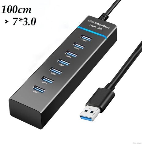 (7 ports, USB 3.0, 100 cm) Hub 5 Gbps, répartiteur USB haute vitesse multifonctionnel, accessoire pour PC et ordinateur portable. (1/5)