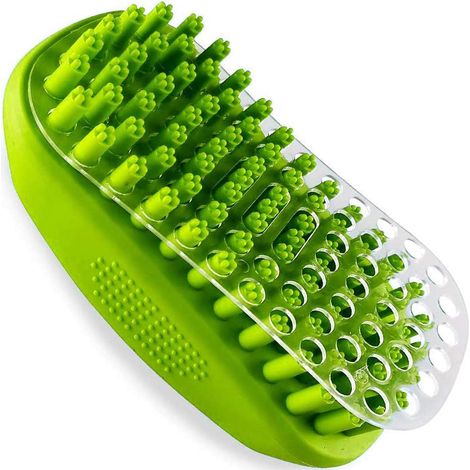 Peigne en caoutchouc pour chiens et chats, peigne souple avec filtre amovible, brosse en silicone pour animaux à poils courts et longs, utilisable mouillé comme brosse de bain ou sec (1/5)