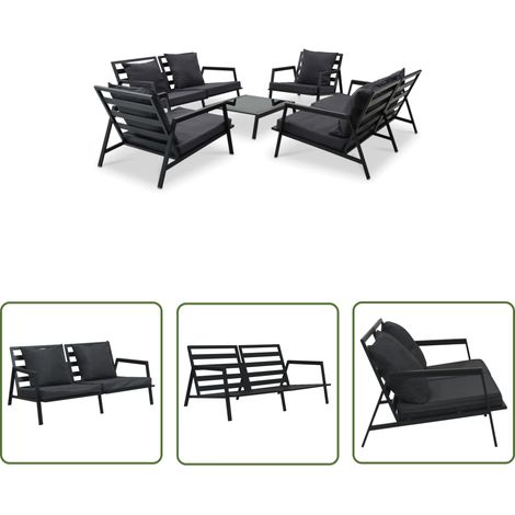The Living Store Salon de jardin 5 pcs avec coussins Aluminium Gris foncé - Salon De Jardin - Meubles De Jardin - Canapé Extérieur - Set De Salon - Canapé Aluminium (1/5)