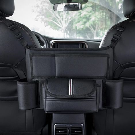 (Version améliorée B) Boîte de rangement en cuir pour dossier de siège, porte-sac à main de voiture, organisateur entre les sièges, combleur d'espace entre les sièges avant, étui de rangement pour acc (1/5)