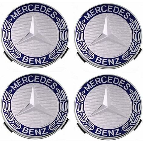 Lot de 4 cache-moyeux compatibles avec Mercedes Benz 75 mm - Bleu, (1/4)
