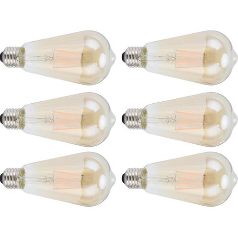 Lot de 6 Ampoules LED Filament ST64 Vintage E27, Verre Doré, Lumière Chaude 4W 220V, Décor Maison Rétro (1/5)