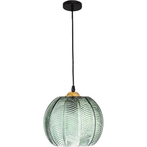 Suspension Vintage en Verre Vert Lampe Suspendue Boule Luminaire Intérieur pour Salle à Manger Cuisine Îlot Chambre Couloir Bar (Vert, 20cm) (1/5)