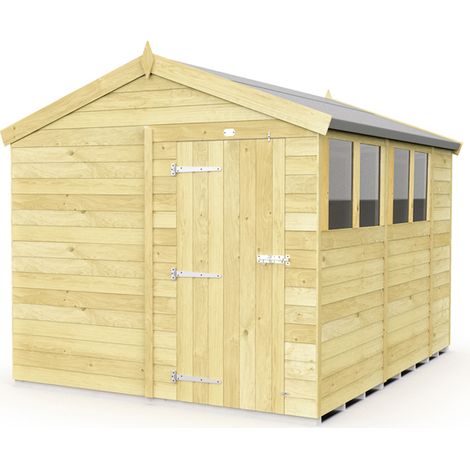 8 x 10 Feet Apex Shed - Single Door With Windows - Wood - L302 x W231 x H217 cm