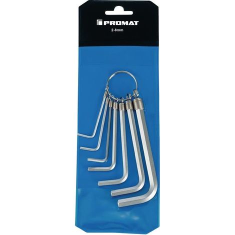 Jeu de clés mâles coudées 7 pcs. étui en plastique SW 2-8 mm court sur bague acier S2 (1/3)