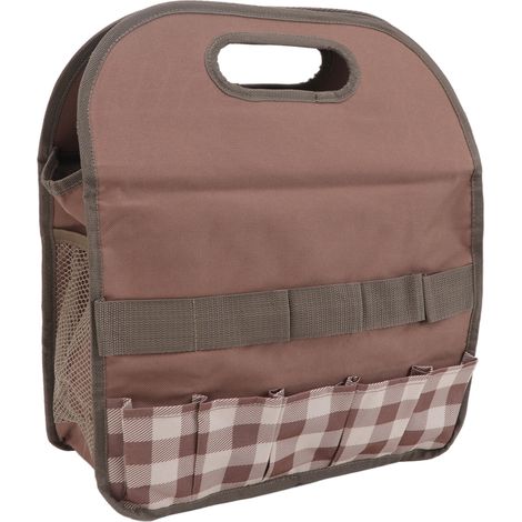 Sac de rangement pour outils de jardin, grande capacité, toile Oxford 600D avec panneau PE, transporteur d'outils pour jardiniers, marron à motif écossais (1/5)