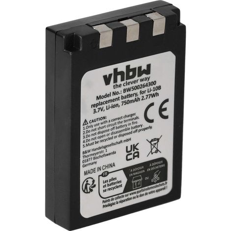 vhbw Akku Ersatz für Sanyo DB-L10AX, DB-L10 für Kamera (750 mAh, 3,7 V, Li-Ion) (1/5)