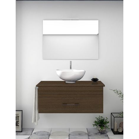 MUEBLE DE BAÑO ENIF CON ENCIMERA DE MADERA CON ESPEJO, Y TOALLERO, SIN LAVABO MARRÓN 60CM (1/4)