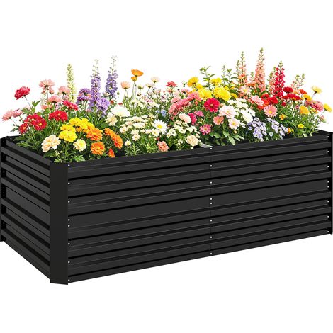Galvanized Steel Raised Garden Beds,Durable Outdoor Planters with Reinforced Support,180 x 90 x 59 cm,Black Finish