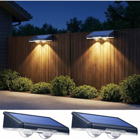 Applique Solaire Extérieur,2Articles Applique Murale Solaire Blanc Chaud LED lumiere Murale Jardin Extérieur IP65 Étanche Avec 3000K/4000K/6500K pour Clôture Jardin Terrasse