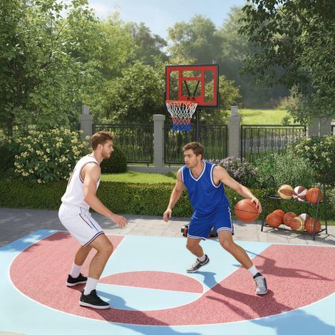 Pied de basket roulable - 75L x 83 L x 205-261 cm - autoportant - plastique - panier de basket réglable - acier - Robuste (1/5)