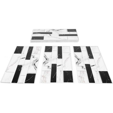 Lot 27 - Papier peint adhésif cuisine imitation brique noir blanc PVC résistant (1/5)