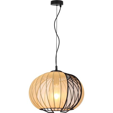 V-TAC Pendelleuchte E27 60W Textildiffusor Ø400mm Schwarz Beige 24117 (1/5)