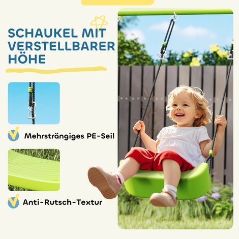 Lot de jeu 3-en-1 : tente, balançoire et anneaux de gymnastique en métal et plastique vert (1/5)