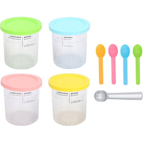 GARRYFIZH Lot de 4 récipients à glace compatibles avec les sorbetières NC500 et NC501. Gobelets en plastique réutilisables avec couvercles et cuillères.