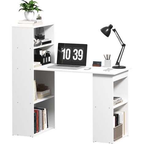 Scrivania da ufficio, scrivania per computer, 2 ripiani, 5 livelli di ripiani, 120 cm x 55 cm x 120 cm, bianca