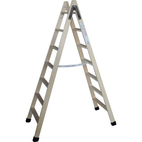 Scala in legno 7+7 gradini Scala pieghevole Scala a pioli Portata massima 150 kg (1/5)