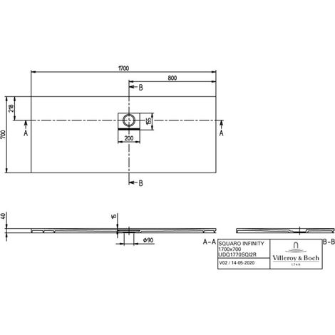 Villeroy & Boch UDQ1770SQI2RVAL DW Squaro Infinity 1700x700x40mm