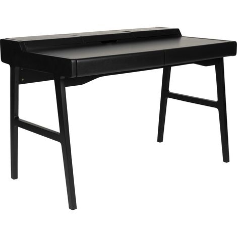 Bureau 2 tiroirs 120x70x81 cm décor noir et pieds en bois (1/5)