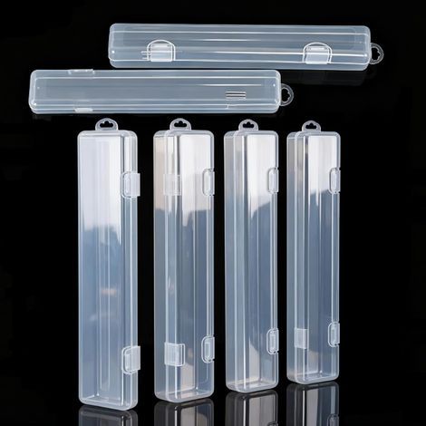 Lot de 6 - Boîte à couverts - Rangement plastique - Transparent et réutilisable - Pour voyage camping école bureau - Blanc - 23,5x5x3 cm (1/5)